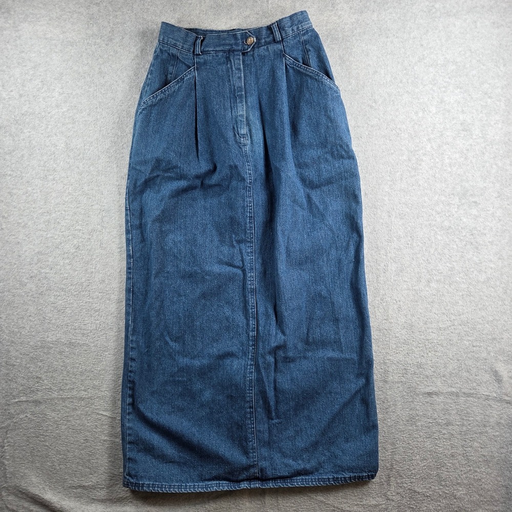 Ruff Hewn Denim Maxi Skirt Womens Size 6 Blue Pleated Cotton Vintage Made in USA
